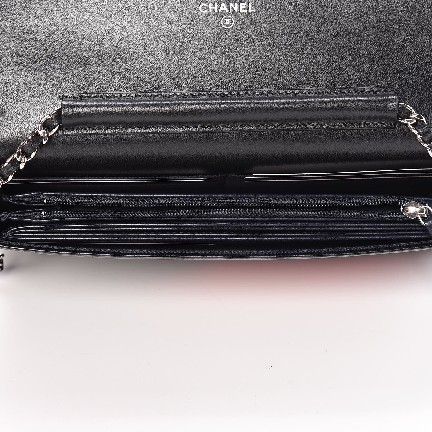 Chanel Lambskin Airlines Wallet On Chain WOC Blue Black Red 5 of 12