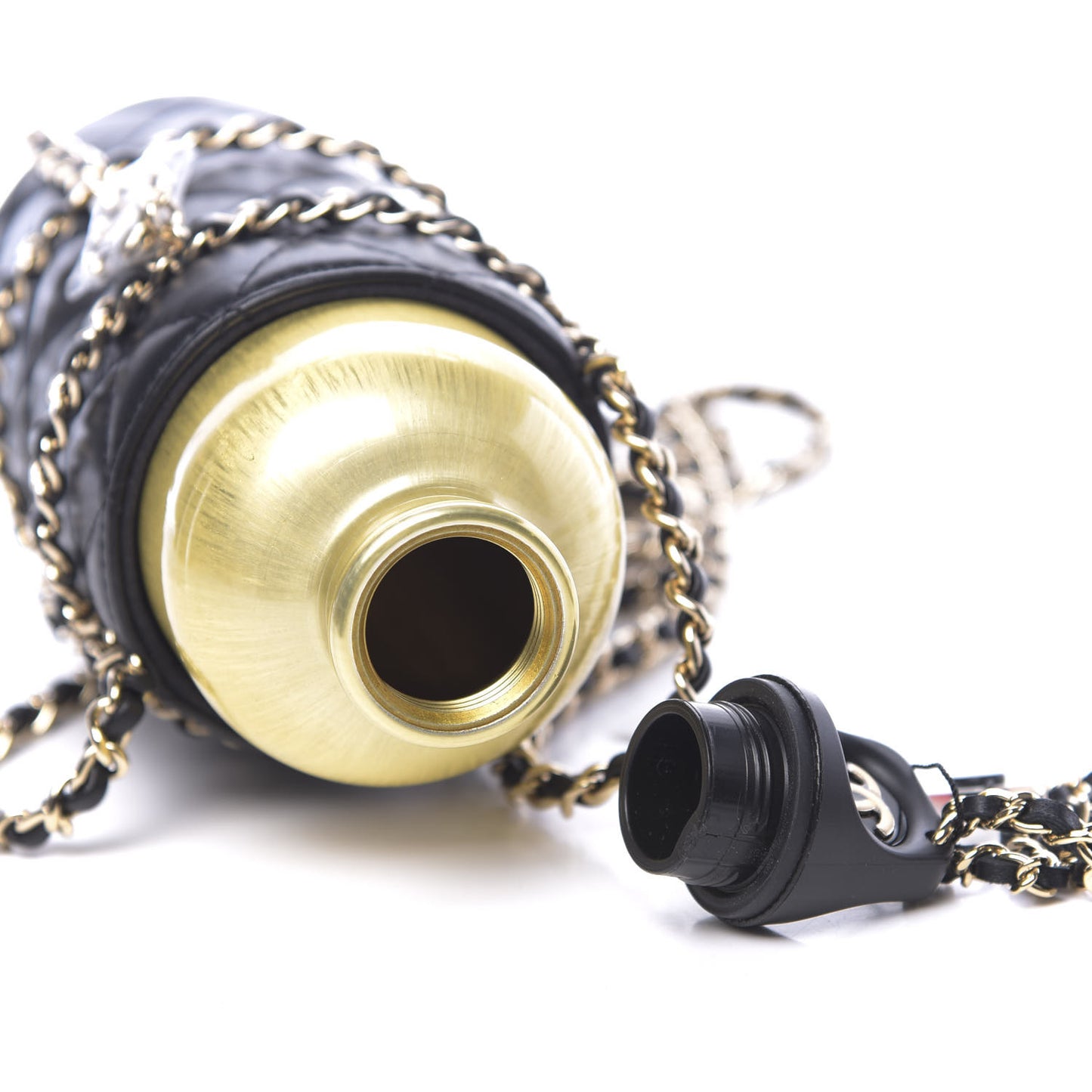Lambskin Quilted CC To Drink Water Bottle Black Gold