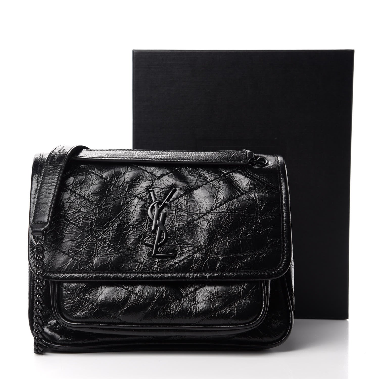 Saint Laurent Crinkled Calfskin Matelasse Monogram Baby Niki Chain Satchel Black 12 of 12