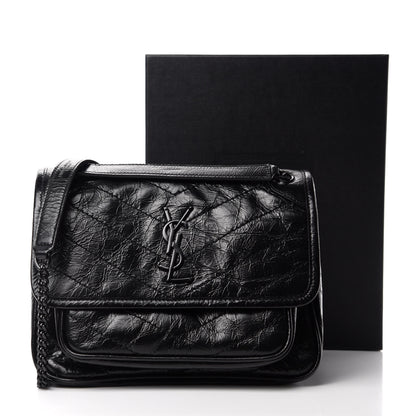 Saint Laurent Crinkled Calfskin Matelasse Monogram Baby Niki Chain Satchel Black 12 of 12