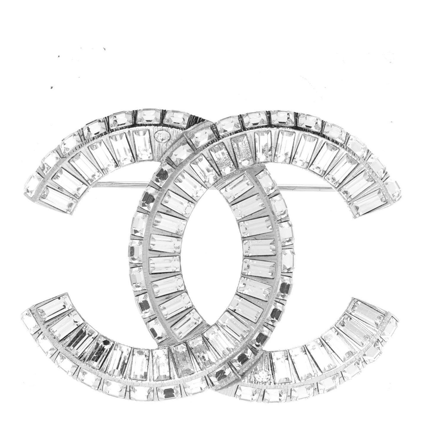 Baguette Crystal CC Brooch Silver