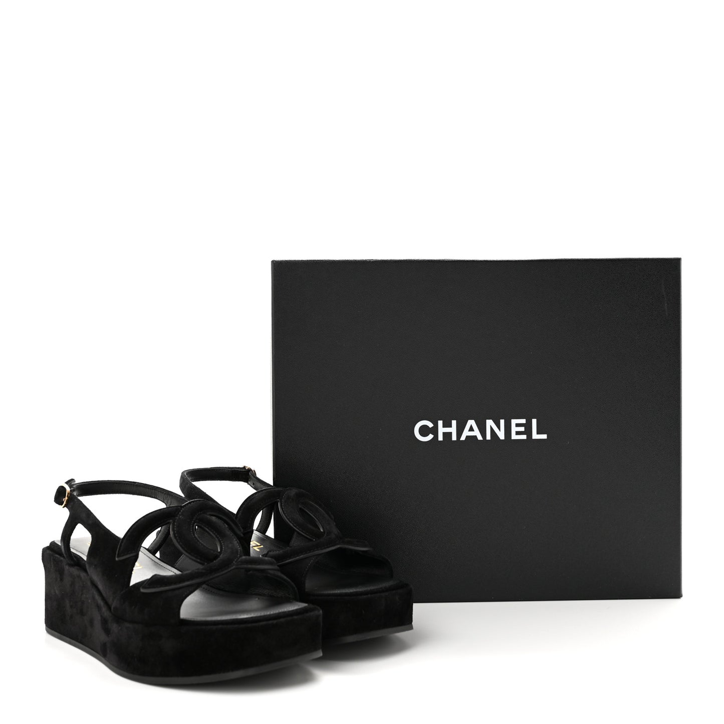Suede Calfskin Platform CC Sandals 35 Black