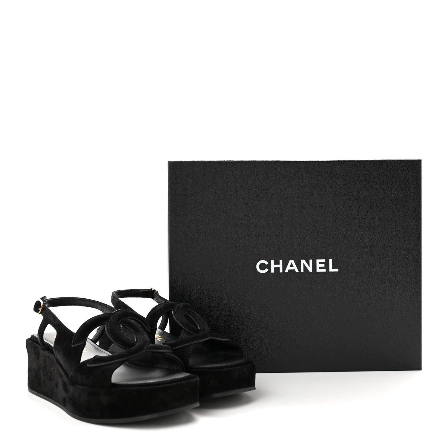 Chanel Suede Calfskin Platform CC Sandals 35 Black 10 of 10