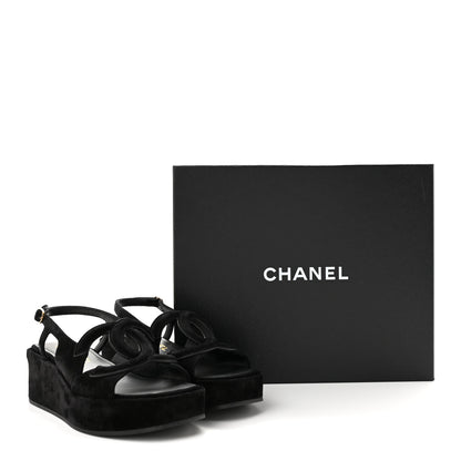 Chanel Suede Calfskin Platform CC Sandals 35 Black 10 of 10