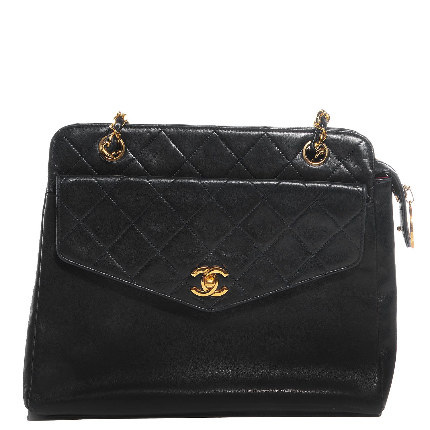 Chanel Quilted Lambskin Flap Shoulder Bag Navy Blue 1 of 8