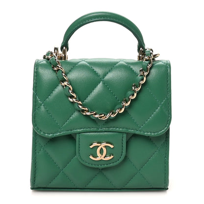Chanel Lambskin Quilted Top Handle Flap Clutch With Chain Green 1 of 10