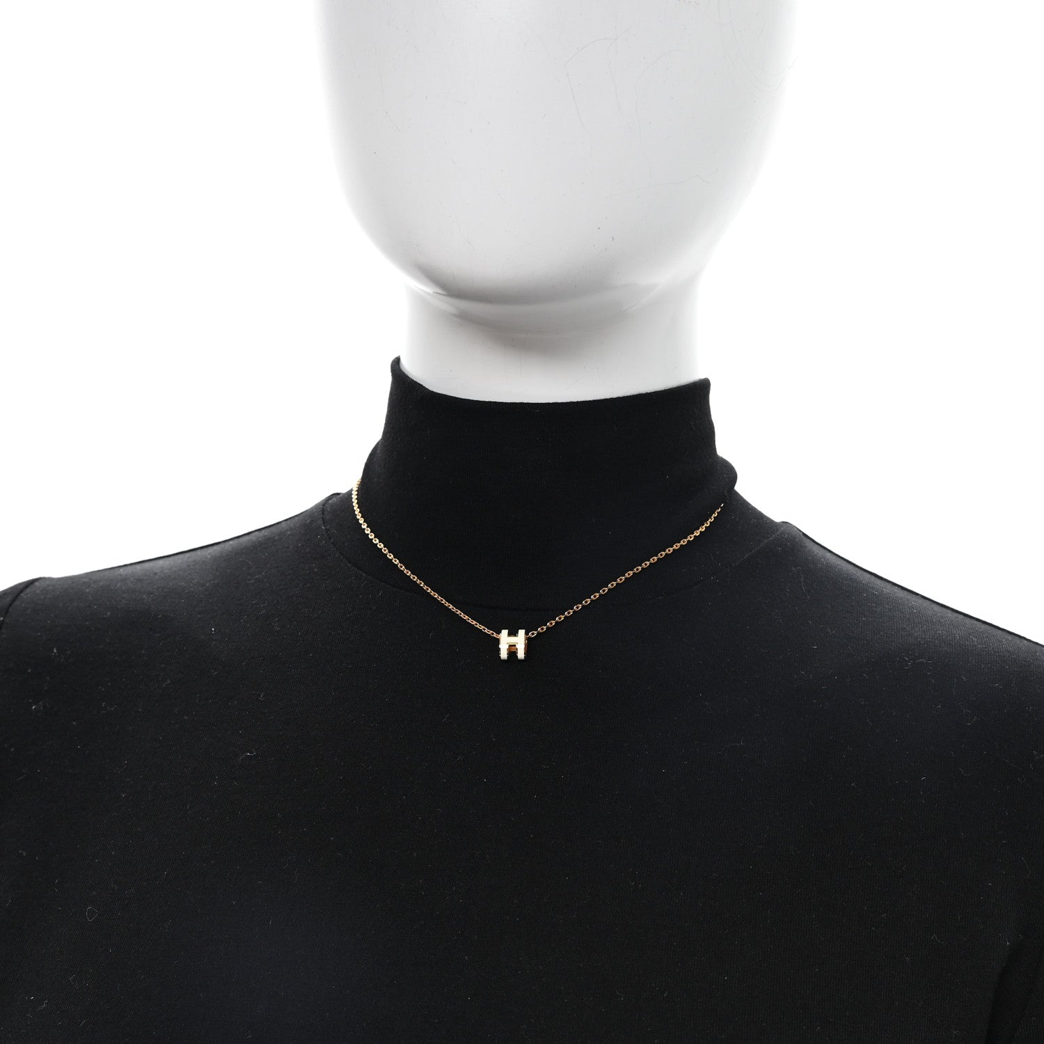 Hermes Lacquered Gold Mini Pop H Pendant Necklace White 2 of 6