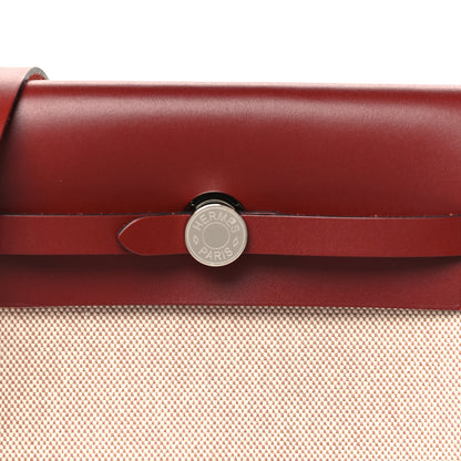 Hermes Toile H Viking Vache Hunter Herbag Zip Retourne 20 Ecru Beige Rouge H 3 of 10