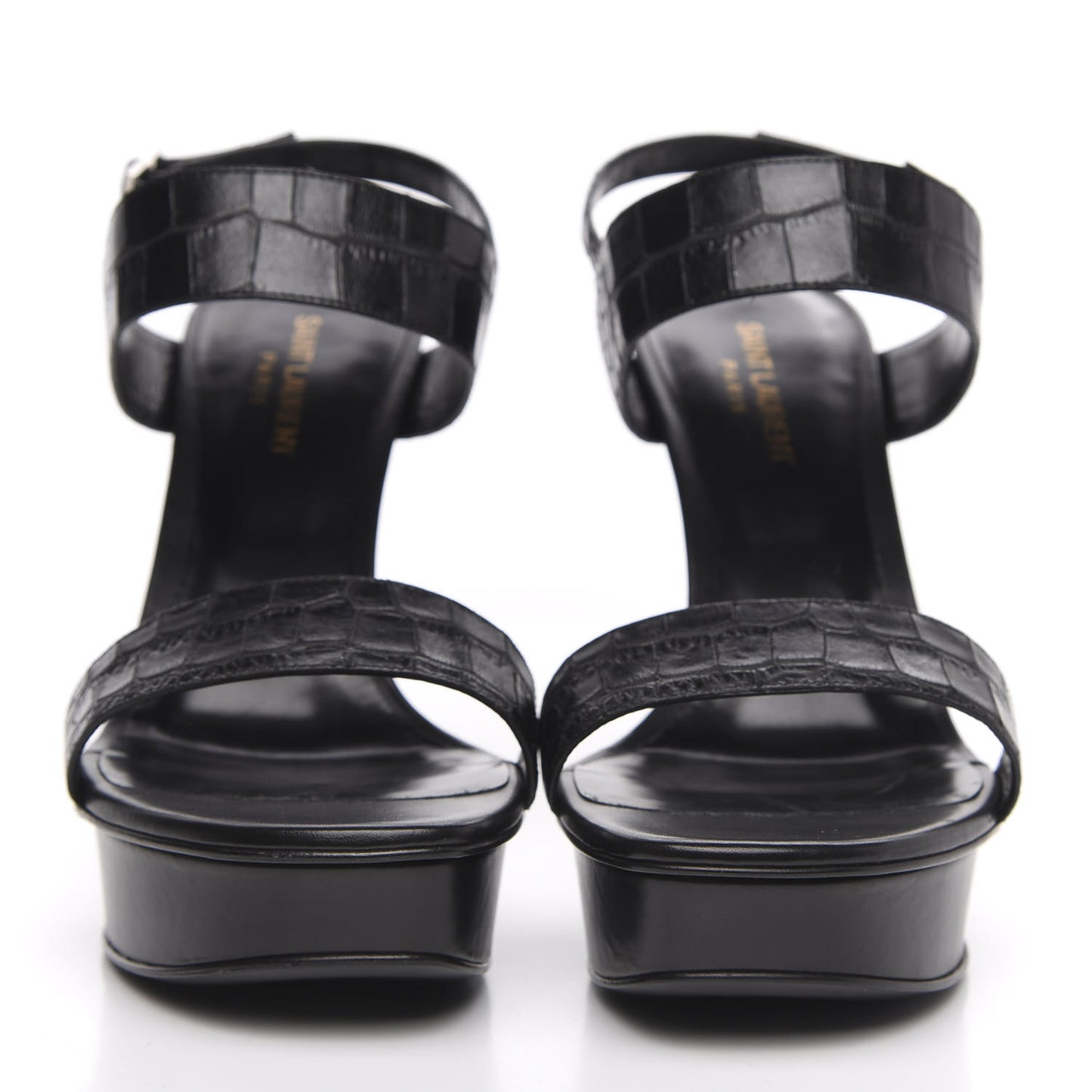 Calfskin Crocodile Embossed 80 Platform Ankle Strap Sandals 40 Black