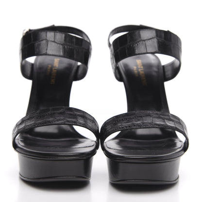 Saint Laurent Calfskin Crocodile Embossed 80 Platform Ankle Strap Sandals 40 Black 2 of 8