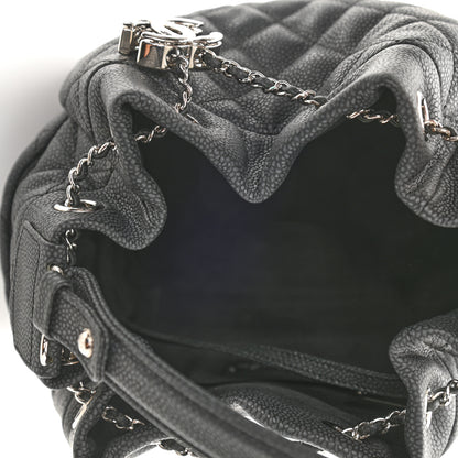 Chanel Caviar Flat Quilted CC Chain Bucket Drawstring Bag Black 5 of 9
