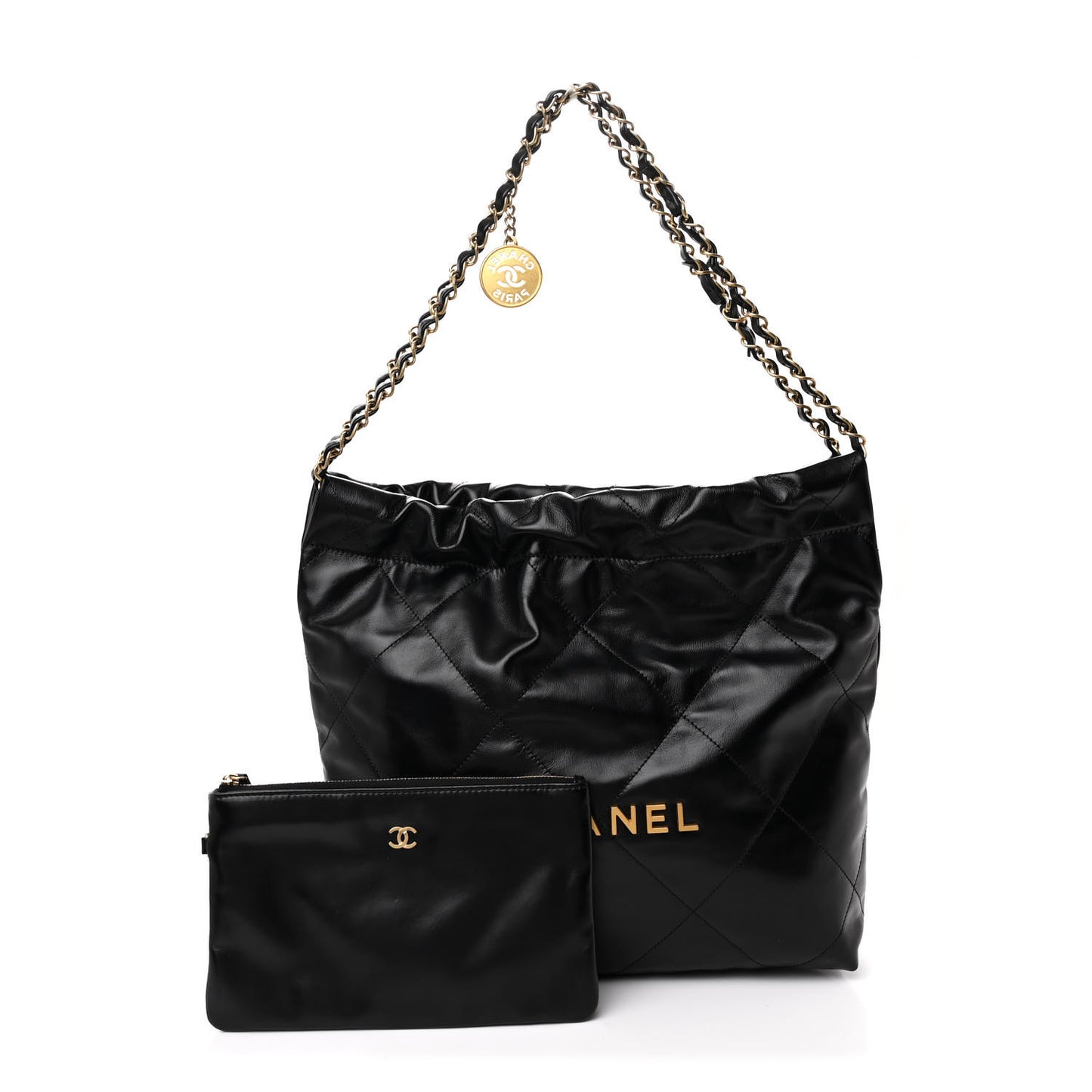 Shiny Calfskin Quilted Small Chanel 22 Black