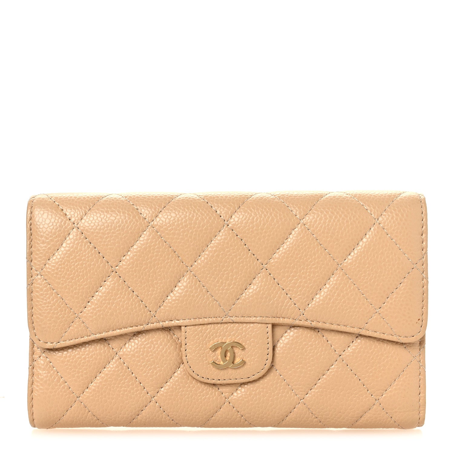 Chanel Caviar Quilted Large Gusset Flap Wallet Beige 1 of 13