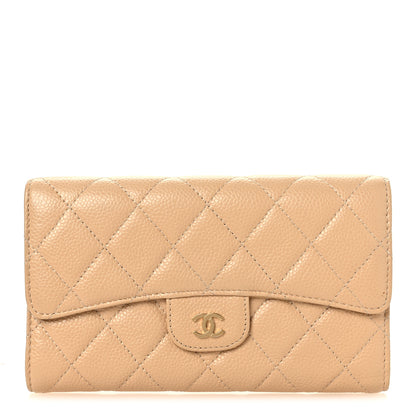 Chanel Caviar Quilted Large Gusset Flap Wallet Beige 1 of 13