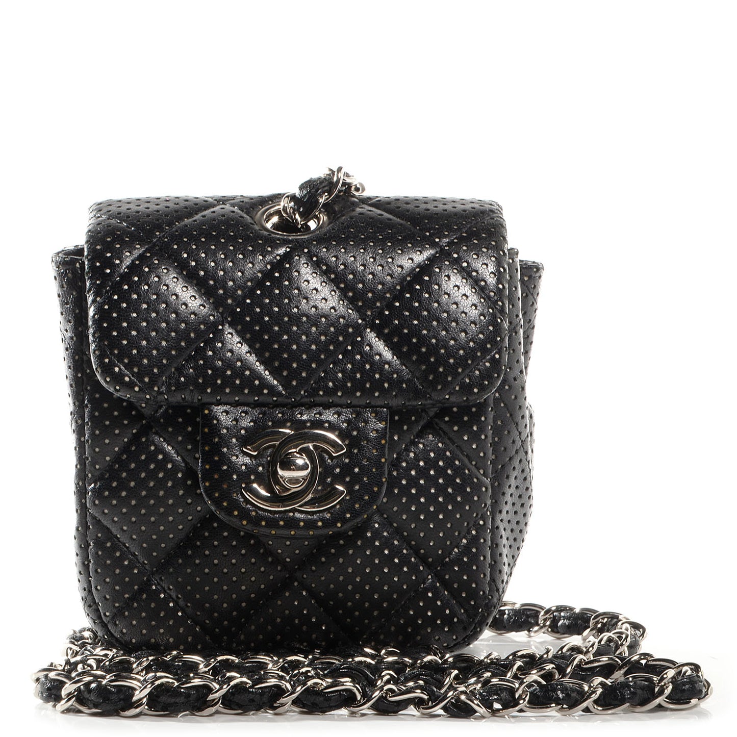 Lambskin Perforated Mini Flap Bag Black