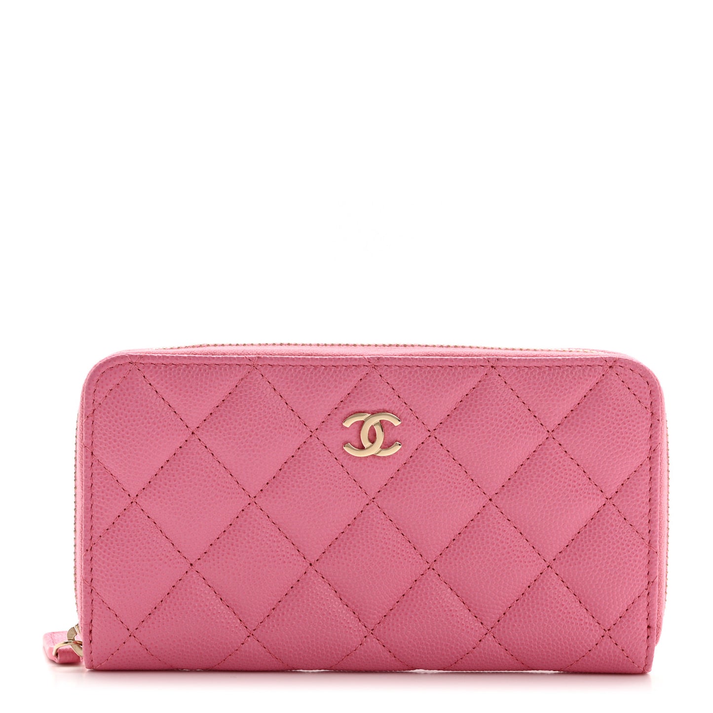 Caviar Quilted Medium Zip Around Wallet Pink