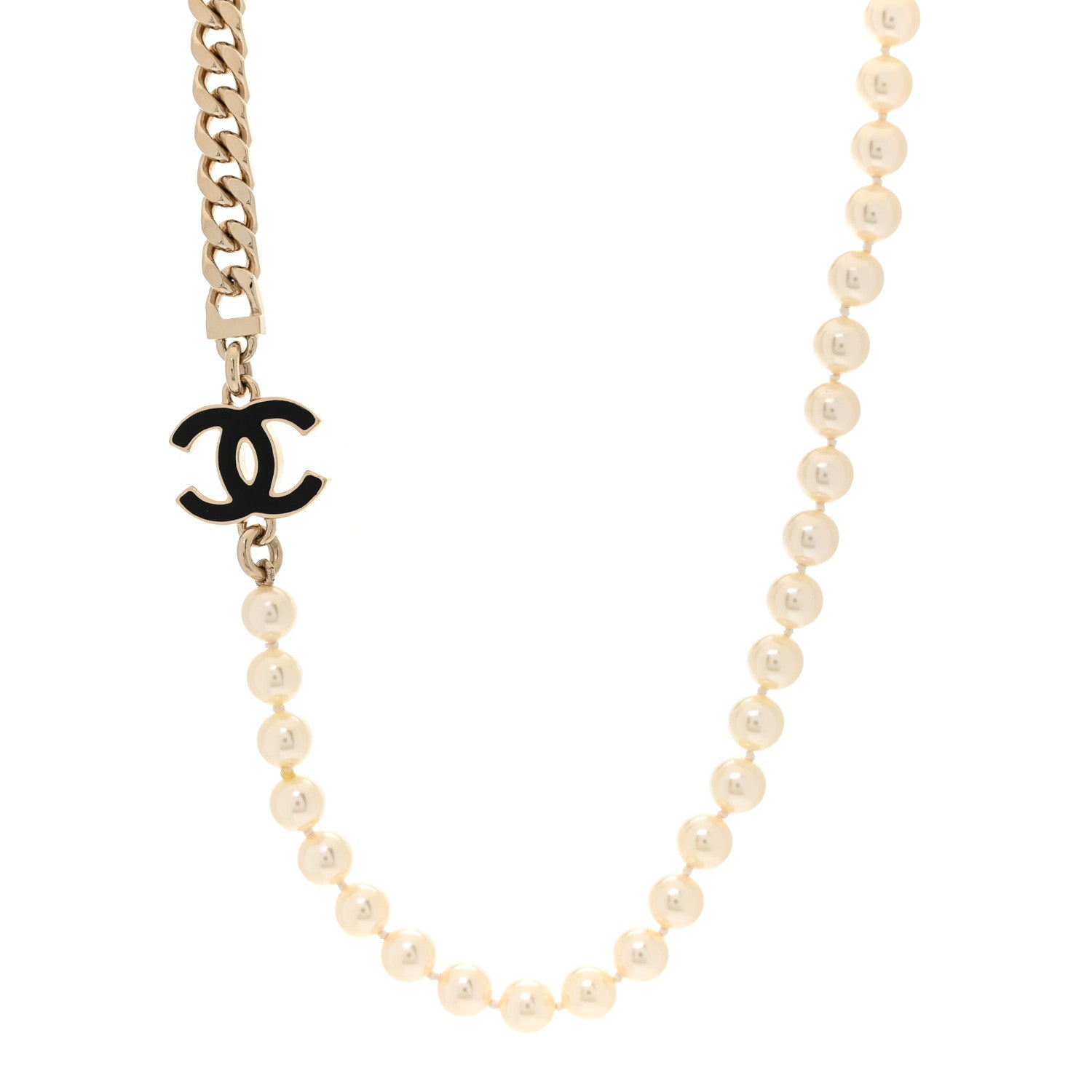 Chanel Pearl Resin CC Choker Necklace Gold White Black 1 of 5
