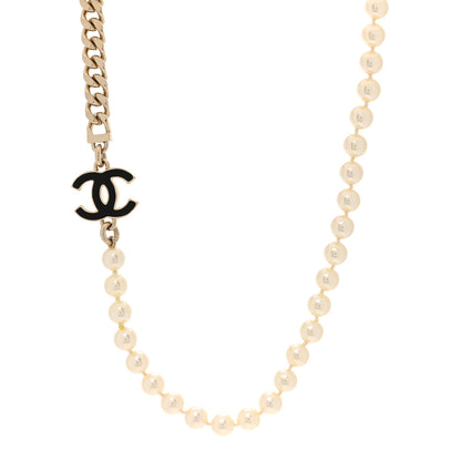 Chanel Pearl Resin CC Choker Necklace Gold White Black 1 of 5