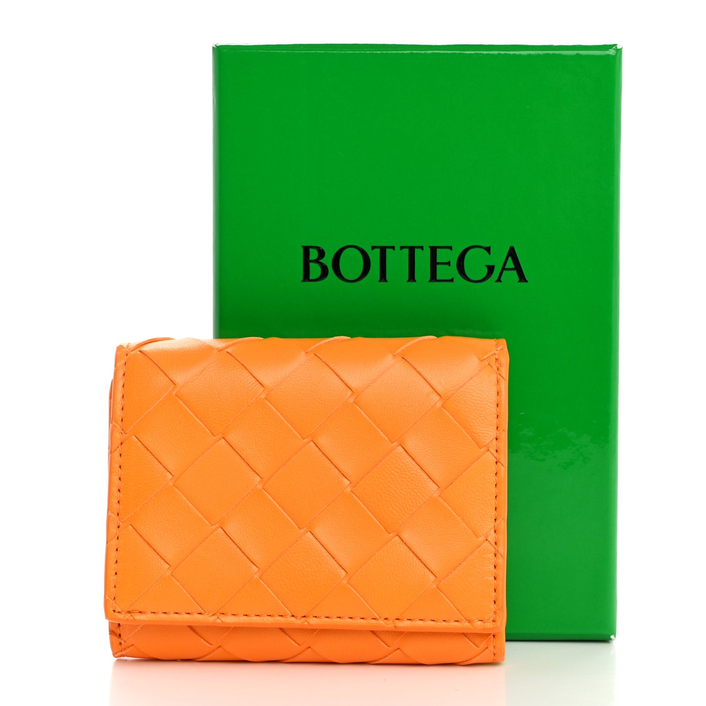 Nappa Intrecciato Trifold Wallet Tangerine Gold