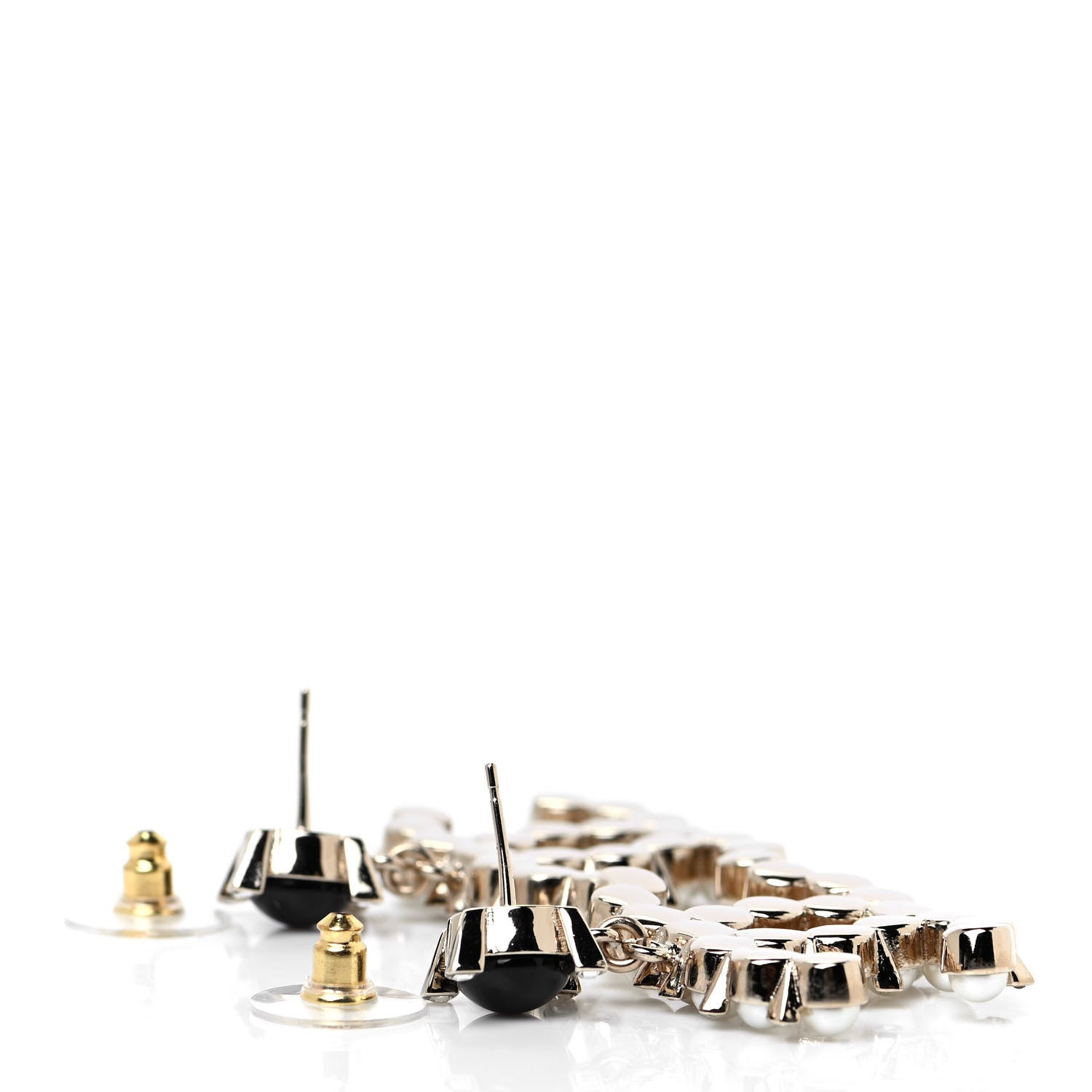 Chanel Resin Crystal Pearl CC Drop Earrings Black Gold 3 of 4