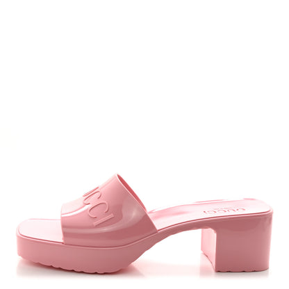 Gucci Rubber Gucci Logo Womens Platform 20/60mm Slide Sandals 40 Wild Rose 1 of 9