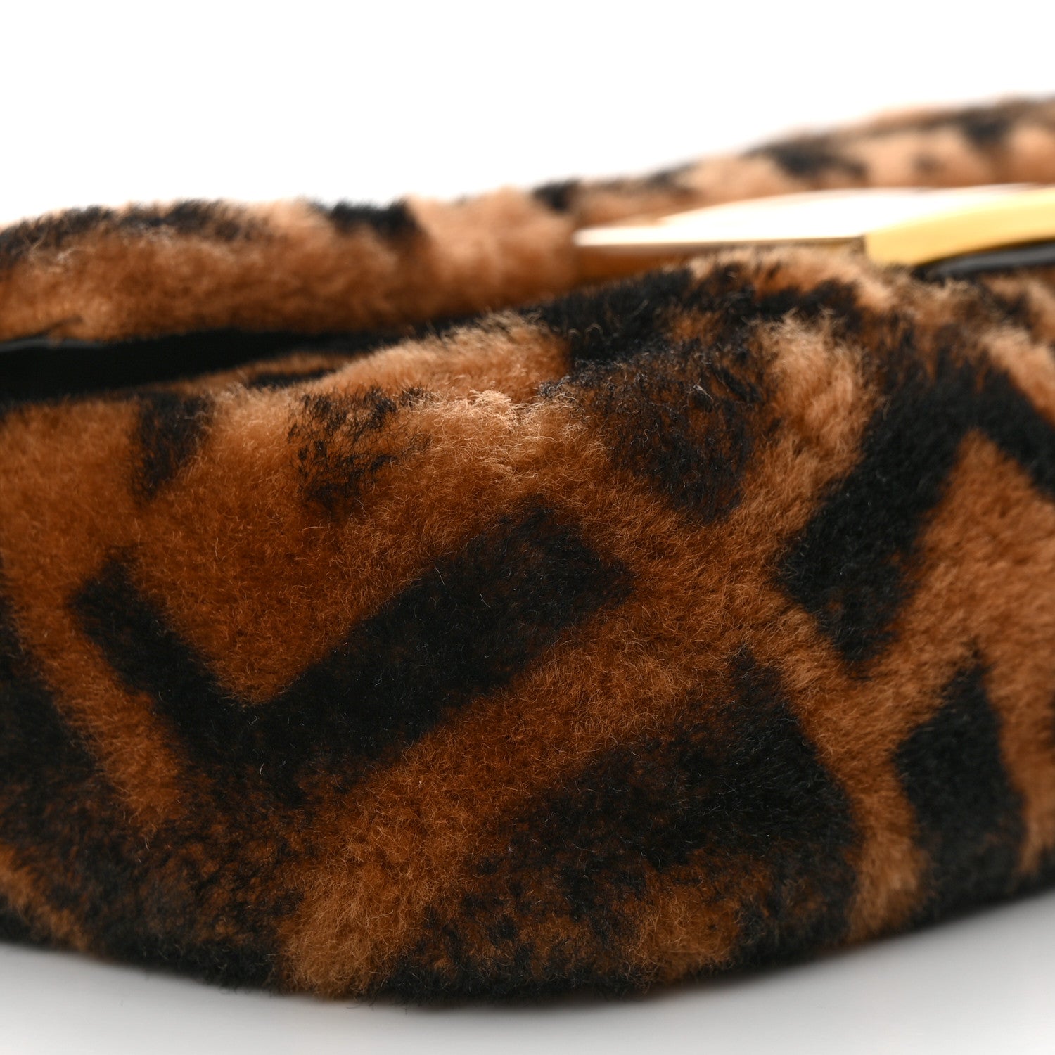 Fendi Shearling Vitello Dolce Macro FF 1974 Mini Baguette Tobacco Black 10 of 12
