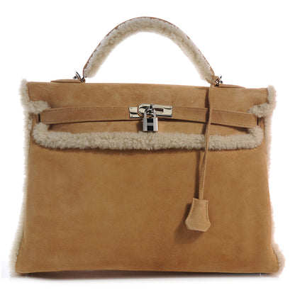 Hermes Veau Doblis Suede Mouton Shearling Teddy Plush Kelly Retourne 40 Alezan 1 of 11