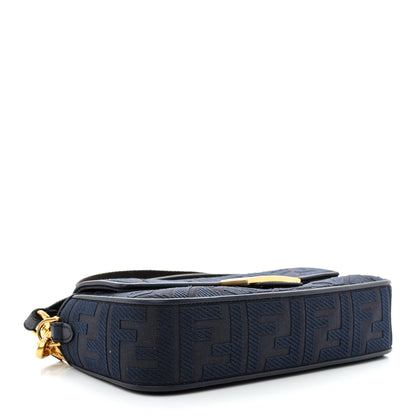 Fendi Canvas Vitello King Bi-Color Strap FF Embroidered Baguette Midnight 4 of 11