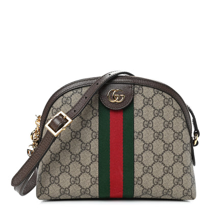 Gucci GG Supreme Monogram Textured Dollar Calfskin Web Small Ophidia Dome Shoulder Bag Beige Ebony New Acero 1 of 4