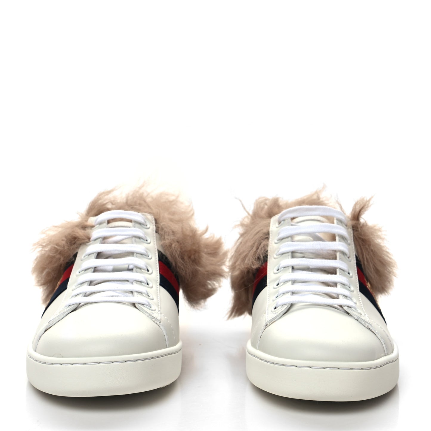 Calfskin Wool Web Bee Embroidered Womens Ace Sneakers 37.5 White