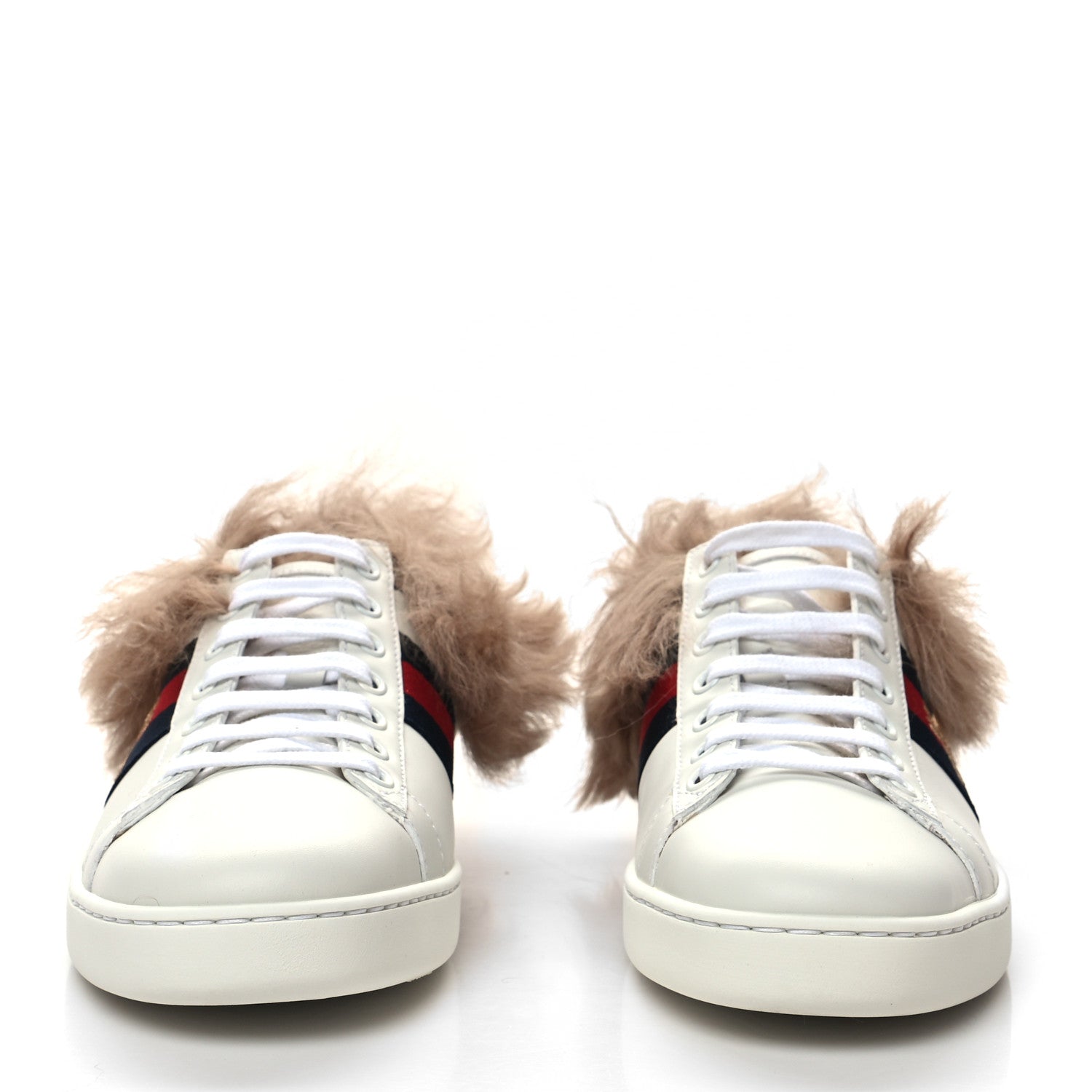 Gucci Calfskin Wool Web Bee Embroidered Womens Ace Sneakers 37.5 White 2 of 6