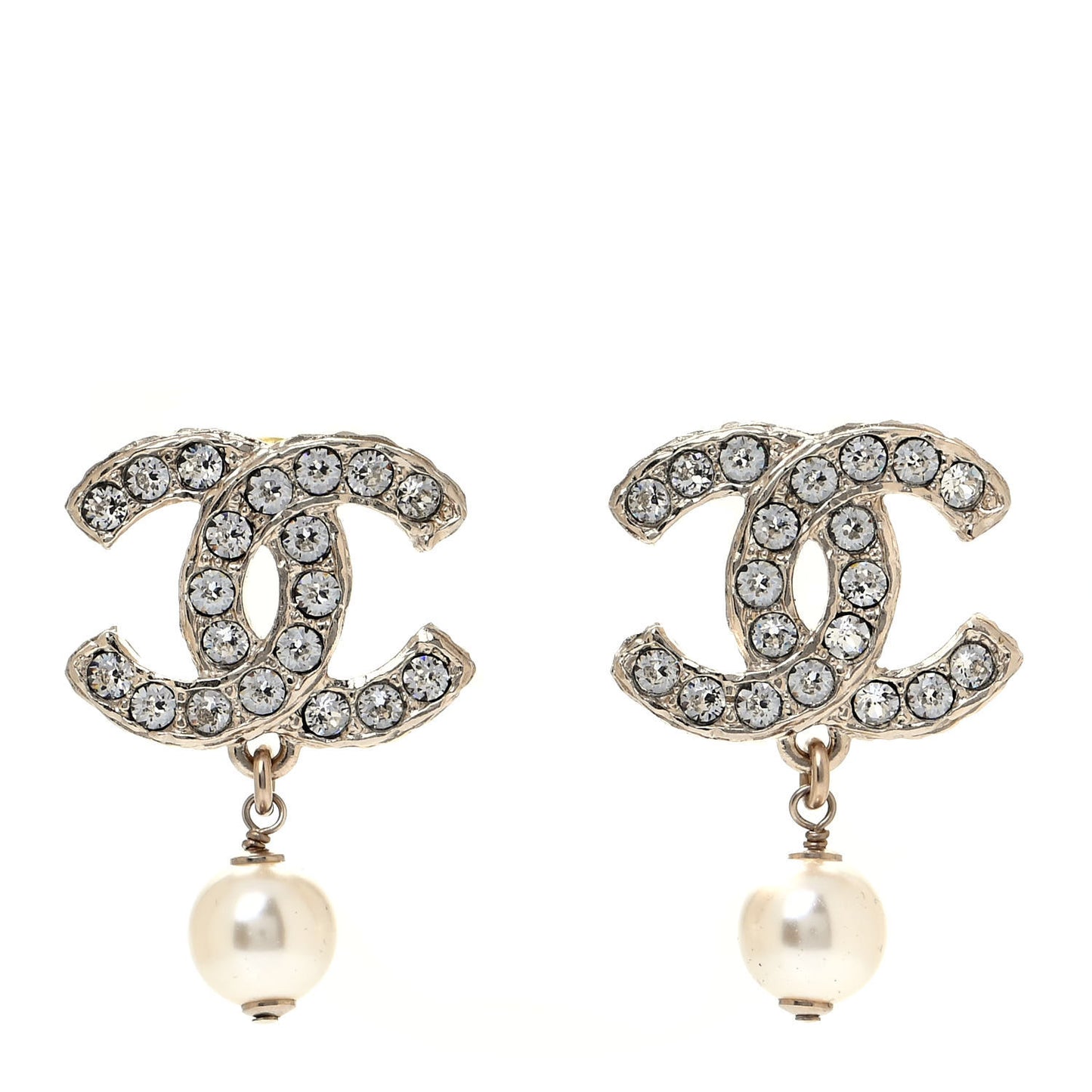 Crystal Pearl CC Drop Earrings Gold