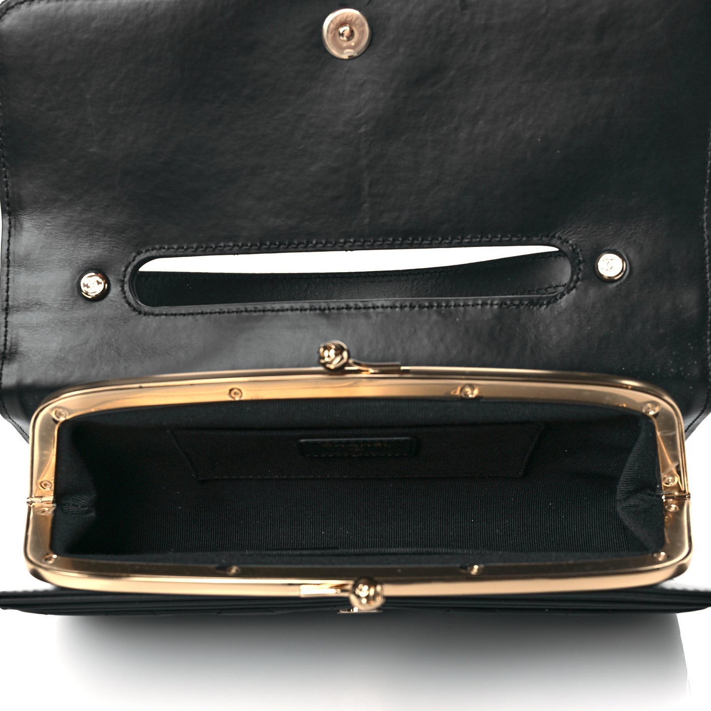 Shiny Calfskin Quilted Flap Phone Holder With Chain Black