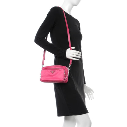 Prada Nylon Saffiano Vela Double Zip Crossbody Bag Fuxia 2 of 7