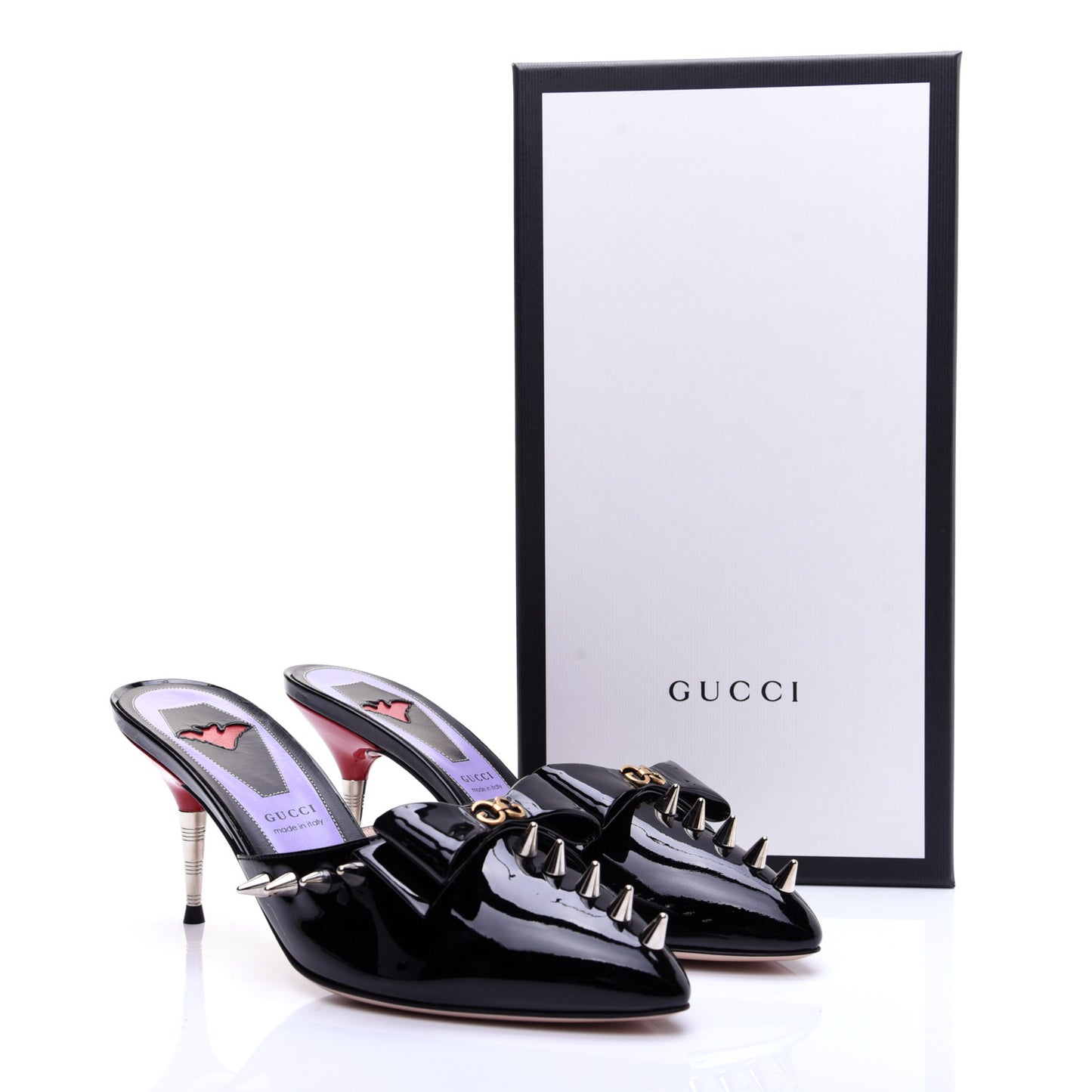 Patent GG Bow Sadie Spike Mid Heel Mules 38.5 Black