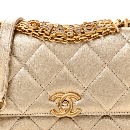 Chanel Metallic Lambskin Quilted Mini CC Crystal Logo Chain Flap Gold 8 of 11