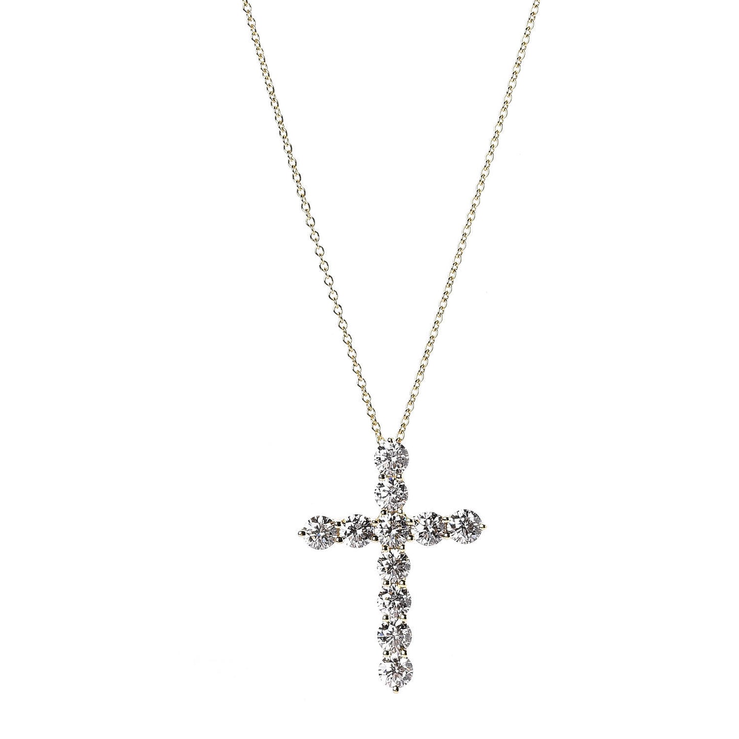 18K Yellow Gold Diamond Large Cross Pendant Necklace