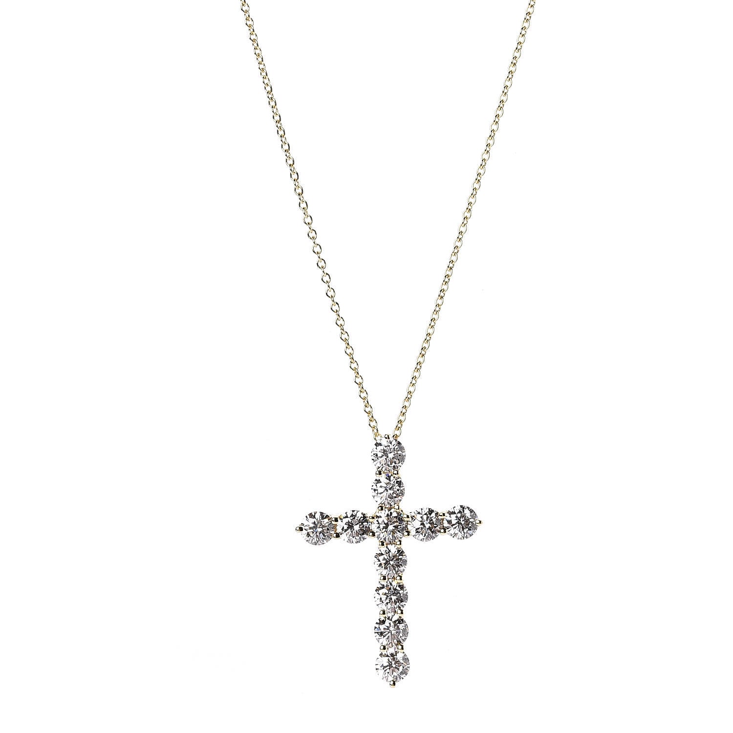 Tiffany 18K Yellow Gold Diamond Large Cross Pendant Necklace 4 of 6