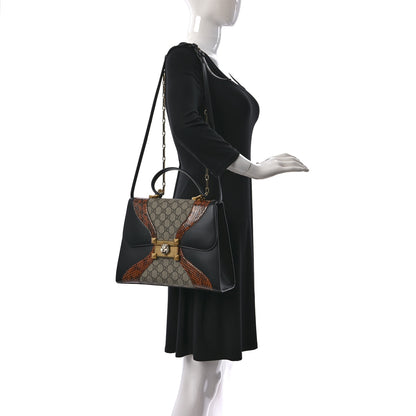 Gucci Nappa Elaphe GG Supreme Monogram Medium Osiride Top Handle Bag Black Bright Cuir Beige Ebony 2 of 14