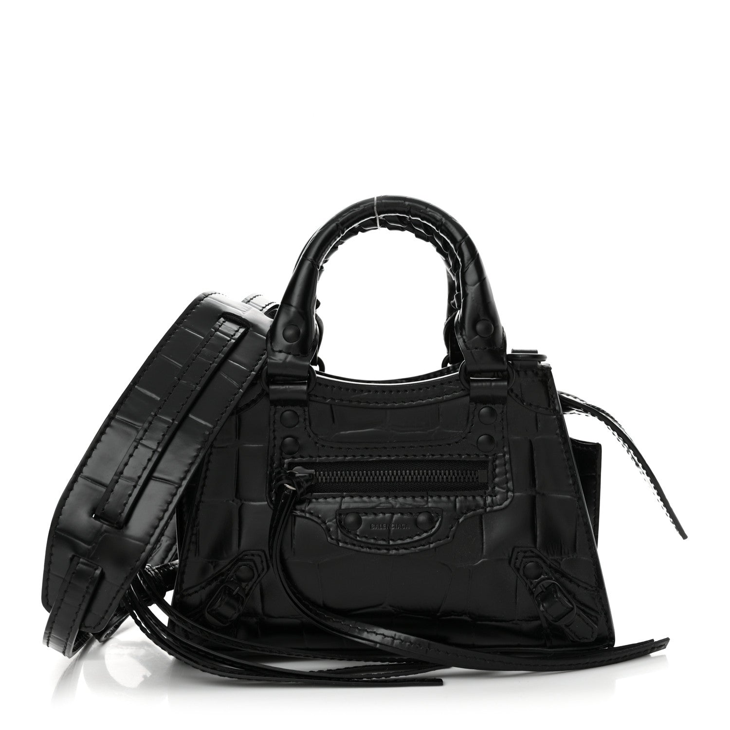 Balenciaga Semi Shiny Calfskin Crocodile Embossed Neo Classic Black Hardware Nano City Black 1 of 10