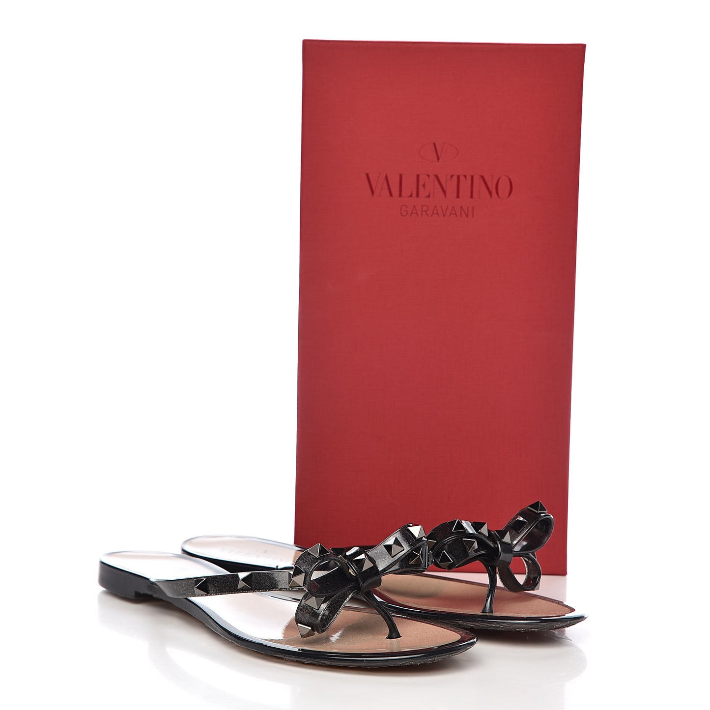 PVC Jelly Rockstud Bow Thong Sandals 41 Black