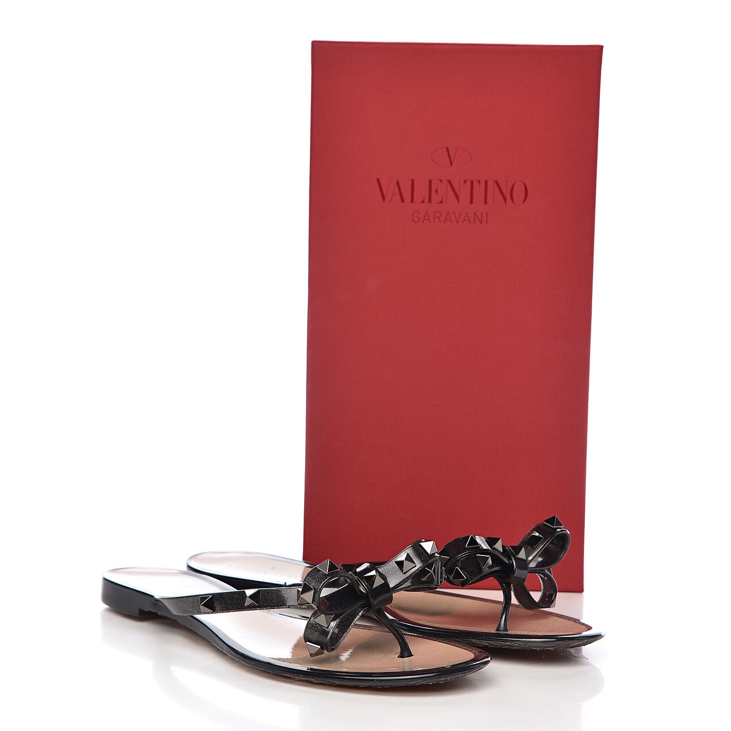 Valentino Garavani PVC Jelly Rockstud Bow Thong Sandals 41 Black 9 of 9