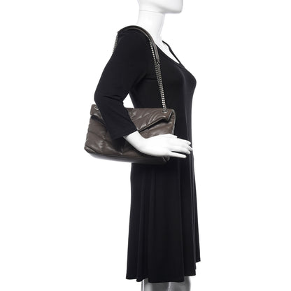Saint Laurent Lambskin Quilted Small Loulou Puffer Monogram Chain Satchel Concrete 2 of 9