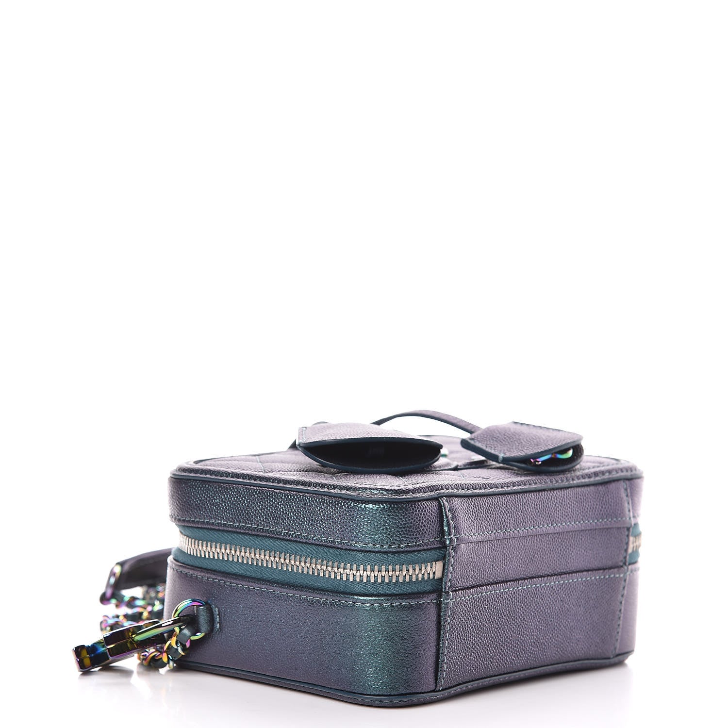 Chanel Iridescent Caviar Quilted Small CC Filigree Vanity Case Dark Turquoise 4 of 11