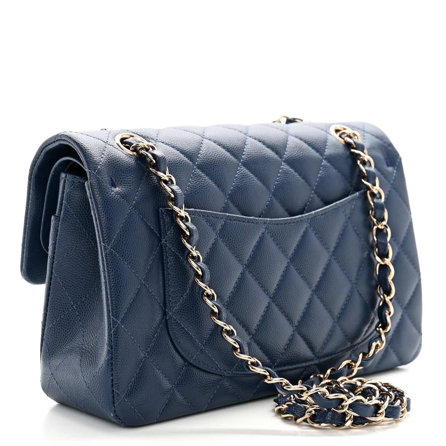Caviar Quilted Small Double Flap Navy