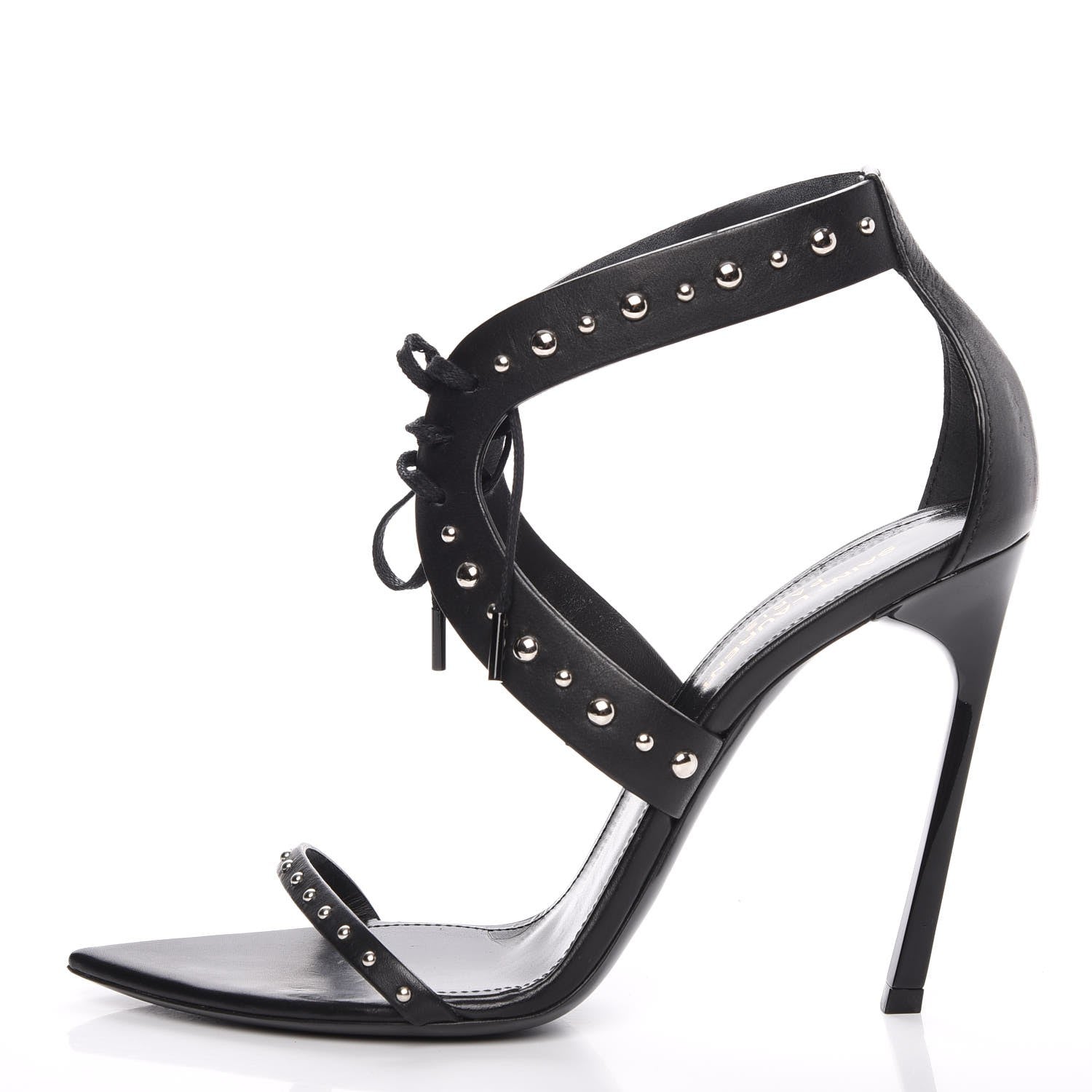 Saint Laurent Calfskin Studded Iris Sandal Pumps 39 Black 1 of 14