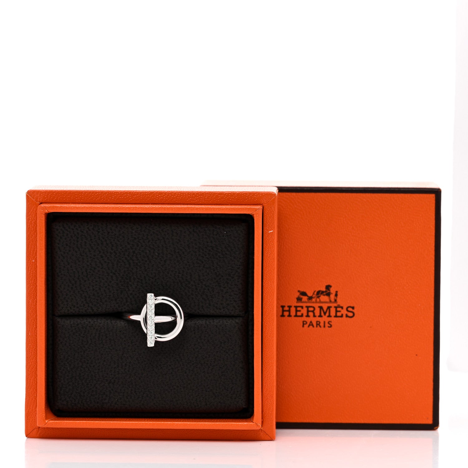 Hermes 18K White Gold Diamond PM Echappee Ring 49 5 5 of 5