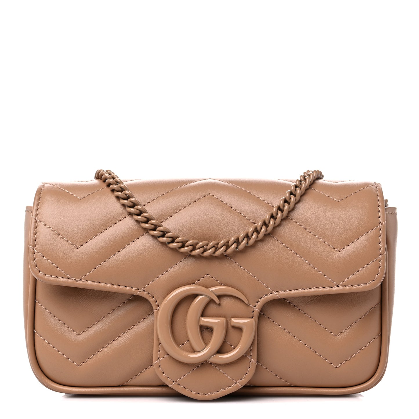 Calfskin Matelasse Monochrome Super Mini GG Marmont Shoulder Bag Camelia