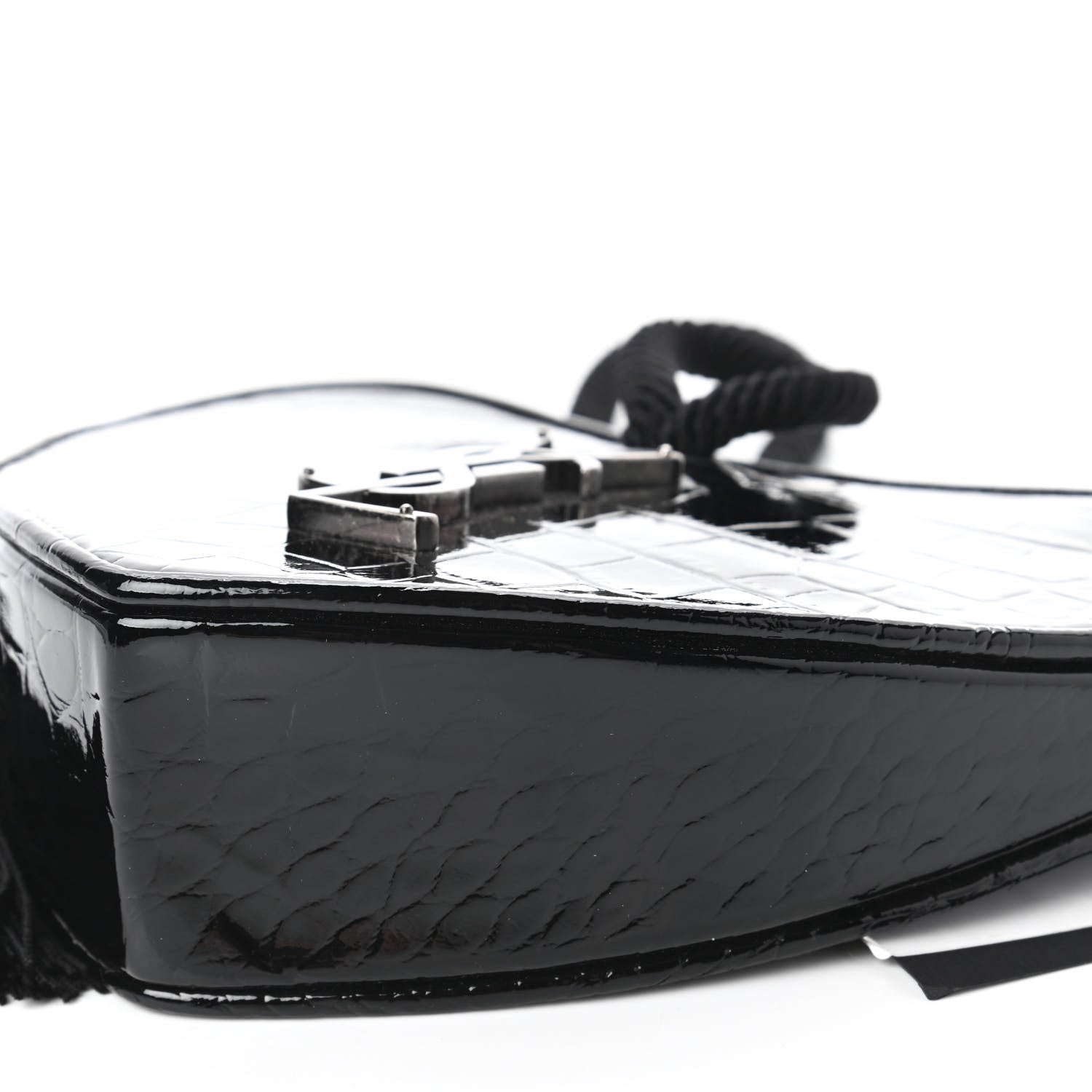 Saint Laurent Patent Crocodile Embossed Sac Coeur Heart Shaped Clutch Black 7 of 10