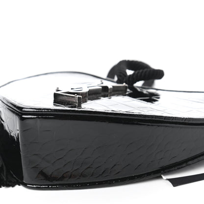 Saint Laurent Patent Crocodile Embossed Sac Coeur Heart Shaped Clutch Black 7 of 10
